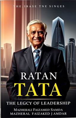 A powerful and sophisticated business-themed front cover for a biography titled 'Ratan Tata: The Legacy of Leadership