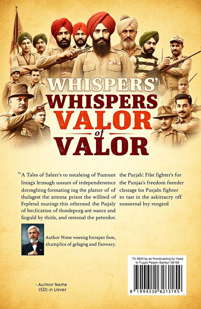 A captivating book cover design for the title 'Whispers of Valor, The Tales of Punjab's Unsung Freedom Fighters'