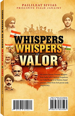 A captivating book cover design for the title 'Whispers of Valor, The Tales of Punjab's Unsung Freedom Fighters'