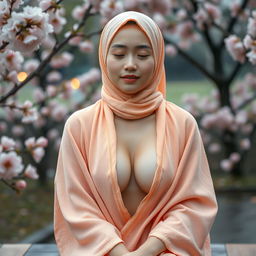 A stunning 18-year-old Chinese girl with white healthy skin and an oval face, partially closing her eyes, showcasing her beauty like a model