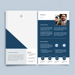 A sophisticated and professional design for a company profile, featuring a clean and modern layout