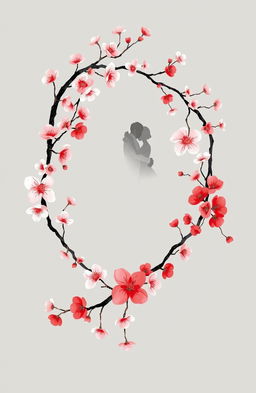 A delicate hand-drawn design featuring intertwined cherry blossom branches, symbolizing the forbidden love between two lovers, Joon-Hyuk and Siya