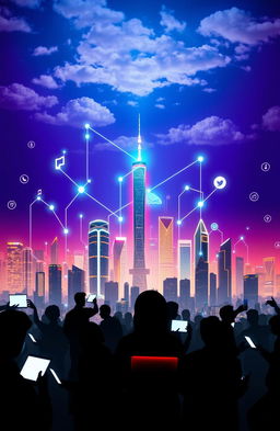 A visually striking representation of internet and social media connectivity in a digital landscape