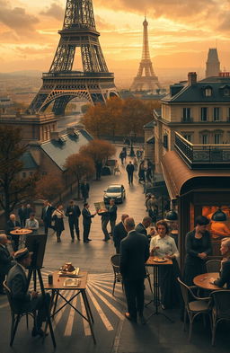 A romantic, artistic scene set in late 1930s to early 1940s France, depicting a passionate love story amidst the backdrop of war