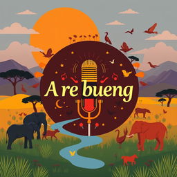 A vibrant and eye-catching cover page design for a pitch deck titled "A re bueng", which is a radio/audio drama series set in Botswana, Africa