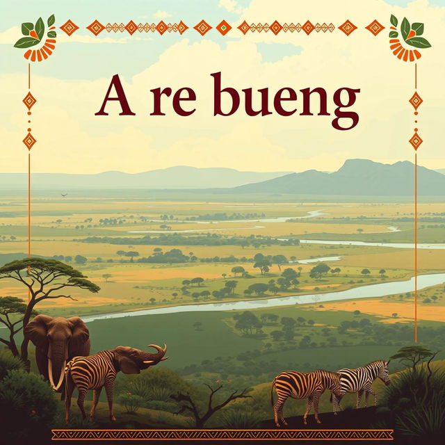 A captivating cover page design for a pitch deck titled "A re bueng", focusing on a radio/audio drama series set in Botswana, Africa