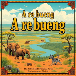 A captivating cover page design for a pitch deck titled "A re bueng", focusing on a radio/audio drama series set in Botswana, Africa