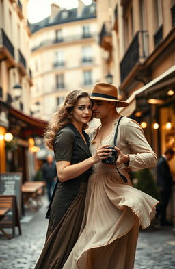 A romantic scene set in France during the 1930s, capturing the essence of love amidst the backdrop of war