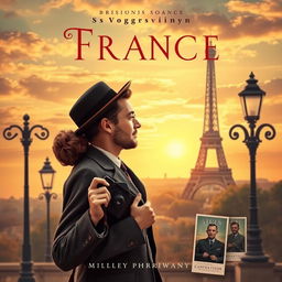 A captivating book cover design featuring the themes of romance, photography, and war set in France during the 1930s