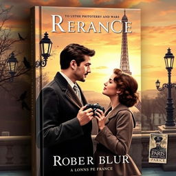 A captivating book cover design featuring the themes of romance, photography, and war set in France during the 1930s