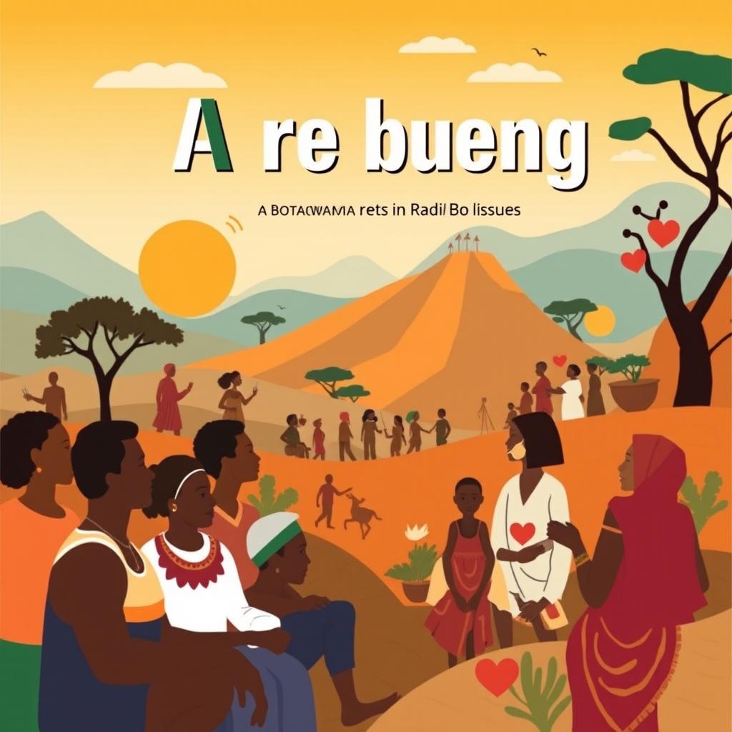 A compelling cover page design for a pitch deck titled "A re bueng", a radio/audio drama series set in Botswana that addresses various social issues and matters