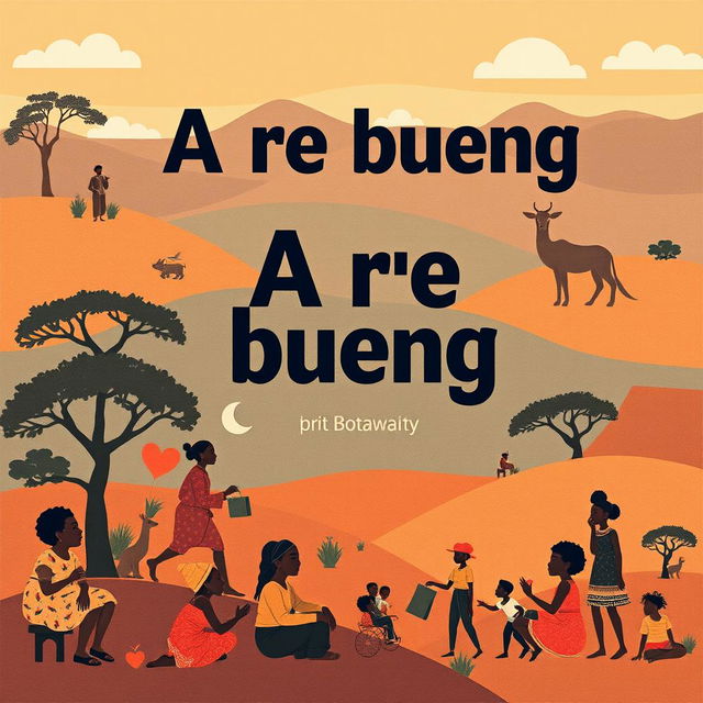 A compelling cover page design for a pitch deck titled "A re bueng", a radio/audio drama series set in Botswana that addresses various social issues and matters