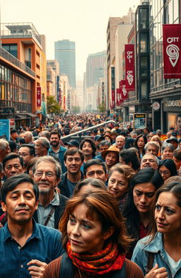 A visual representation of 'Psychology of the Crowds', showcasing a diverse group of people in an urban setting