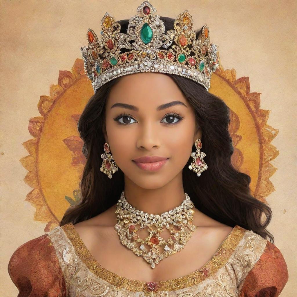 Design a flyer for a cultural princess pageant. Highlight diverse princesses from various world cultures in traditional attire. Include an earthy and vibrant color palette, with a global motif. Feature text for date, location, and event information.