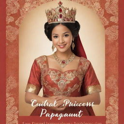 Design a flyer for a cultural princess pageant. Highlight diverse princesses from various world cultures in traditional attire. Include an earthy and vibrant color palette, with a global motif. Feature text for date, location, and event information.