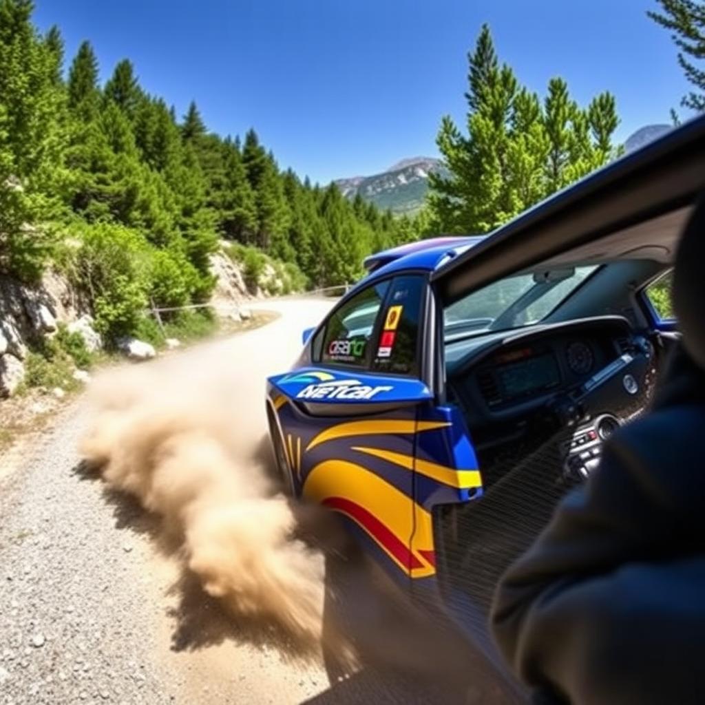A sleek and powerful 2012 Lancia Delta WRC rally car in action during a thrilling rally stage