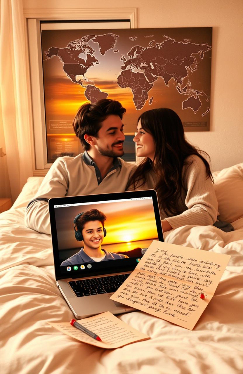 A romantic love story set in a long-distance relationship, featuring a couple sharing their moments through video calls and letters