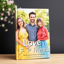 A vibrant book cover for the title 'Love or Friends,' featuring two women and one man positioned in the center