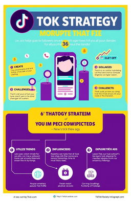 An engaging infographic showcasing the TikTok growth strategy and monetization tips, featuring bold graphics and clear, concise text