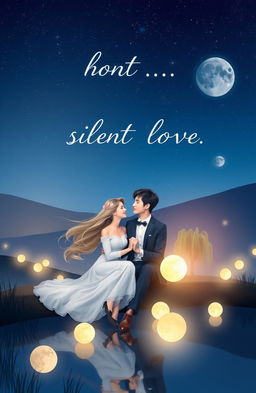 A serene and romantic scene symbolizing 'silent love,' featuring a beautiful couple sitting together under a starlit sky, surrounded by soft glowing lights