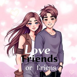 A striking book cover for the title 'Love or Friends,' featuring an artistic portrayal of one beautiful girl and one handsome boy