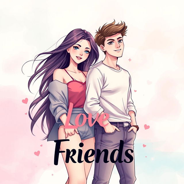 A striking book cover for the title 'Love or Friends,' featuring an artistic portrayal of one beautiful girl and one handsome boy