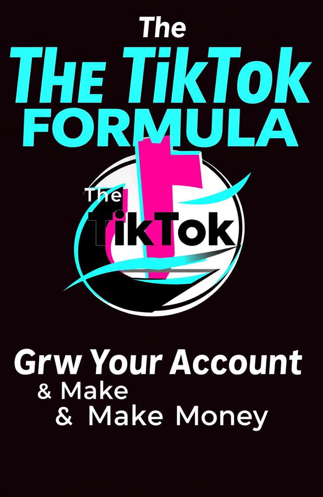 A bold and vibrant logo design for 'The TikTok Formula' featuring a stylized TikTok icon, with the text 'Grow Your Account & Make Money on TikTok' creatively integrated into the design