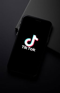 A close-up view of a smartphone displaying the TikTok logo prominently on the screen, set against a sleek black theme background