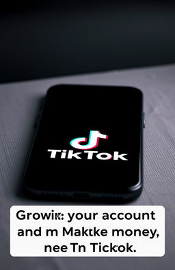A close-up view of a smartphone displaying the TikTok logo prominently on the screen, set against a sleek black theme background