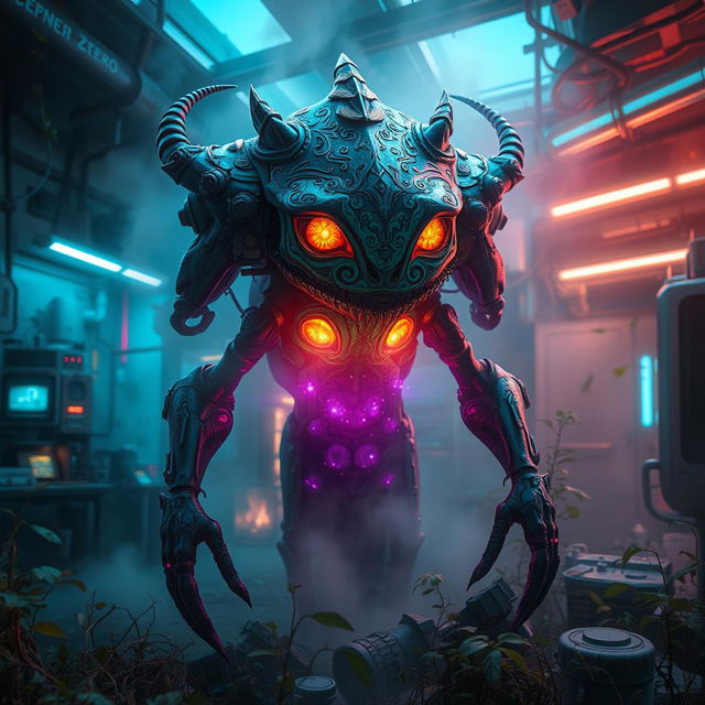 A captivating depiction of a fictional creature known as Specimen Zero, showcasing its unique features in a surreal environment