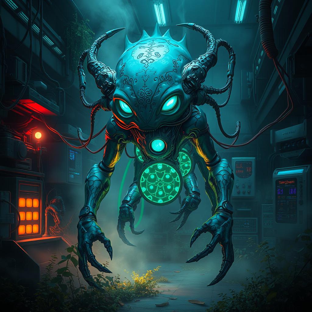 A captivating depiction of a fictional creature known as Specimen Zero, showcasing its unique features in a surreal environment