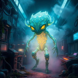 A captivating depiction of a fictional creature known as Specimen Zero, showcasing its unique features in a surreal environment