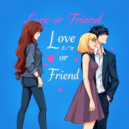 A book cover for the title 'Love or Friend', featuring a vibrant blue background that evokes a sense of emotion and intrigue