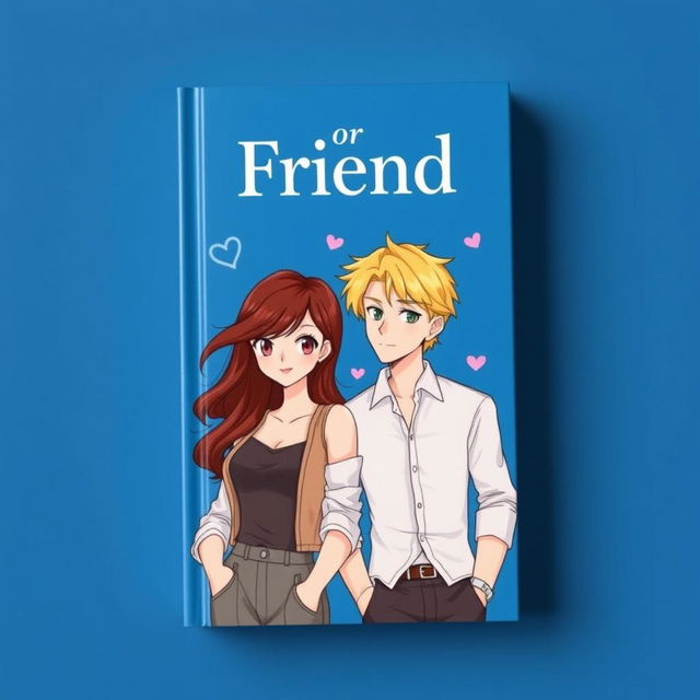 A book cover for the title 'Love or Friend', featuring a rich blue background that sets a romantic and contemplative mood