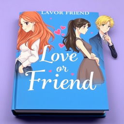 A book cover for the title 'Love or Friend', featuring a rich blue background that sets a romantic and contemplative mood
