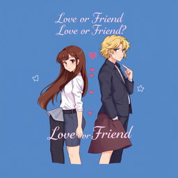 A book cover for the title 'Love or Friend', featuring a rich blue background that sets a romantic and contemplative mood