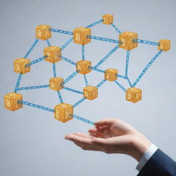 Create an interconnected chain of blocks representing a blockchain ledger. Each block holds encrypted transaction data, highlighting the transparency and security features of blockchain in accounting.