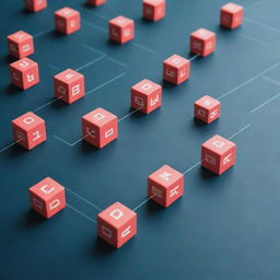 Create an interconnected chain of blocks representing a blockchain ledger. Each block holds encrypted transaction data, highlighting the transparency and security features of blockchain in accounting.