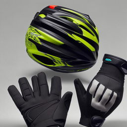 Cutting-edge cycling gear for a male bicyclist, including a state-of-the-art helmet, padded gloves, and a high-performance suit.