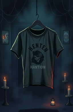 A mysterious and eerie illustration depicting a haunted shirt that brings death to those who wear it