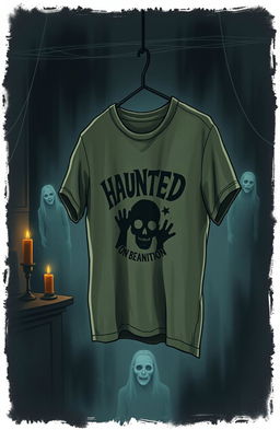 A mysterious and eerie illustration depicting a haunted shirt that brings death to those who wear it