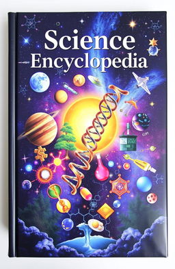 An expansive science encyclopedia, depicting various fields of science including biology, physics, chemistry, and astronomy