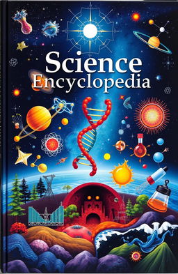 An expansive science encyclopedia, depicting various fields of science including biology, physics, chemistry, and astronomy