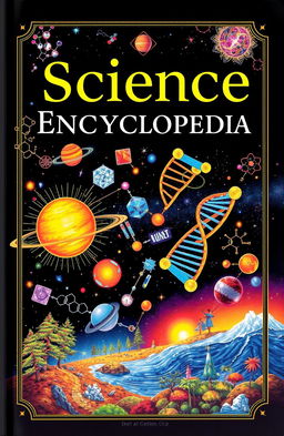 An expansive science encyclopedia, depicting various fields of science including biology, physics, chemistry, and astronomy