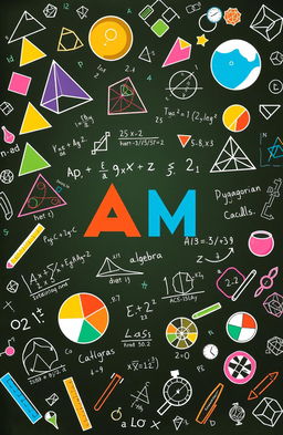 A visually appealing and educational illustration that covers various mathematical concepts, including geometry, algebra, calculus, and statistics