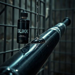 A close-up shot of a large black baseball bat, prominently displayed and wrapped in clear plastic