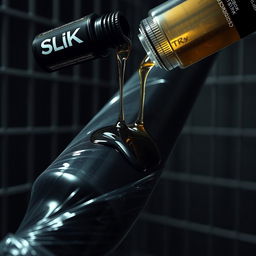 Close-up of a large black baseball bat wrapped in clear plastic, positioned in a dimly lit prison cell