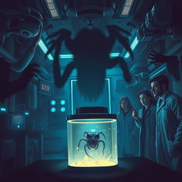 A gripping and dynamic sci-fi scene depicting a mysterious laboratory filled with high-tech equipment and ominous lighting