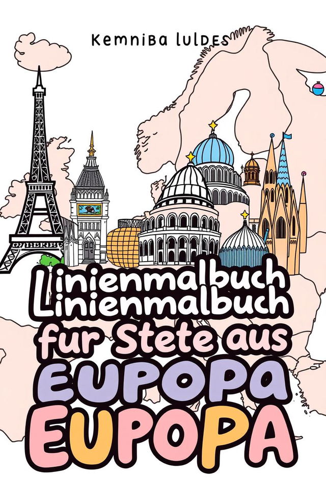 A colorful and artistic cover design for a coloring book focused on famous cities in Europe