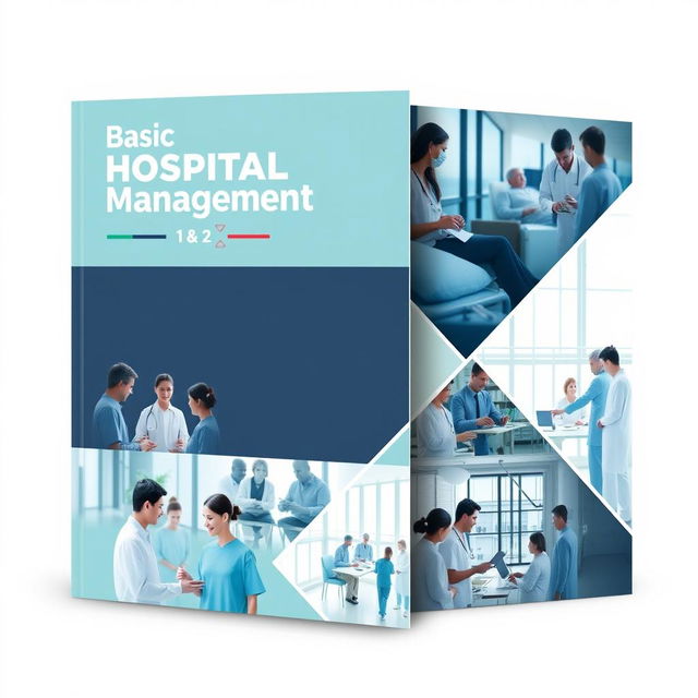 A visually appealing and professional cover page design for the book titled 'Basic Hospital Management 1 & 2'